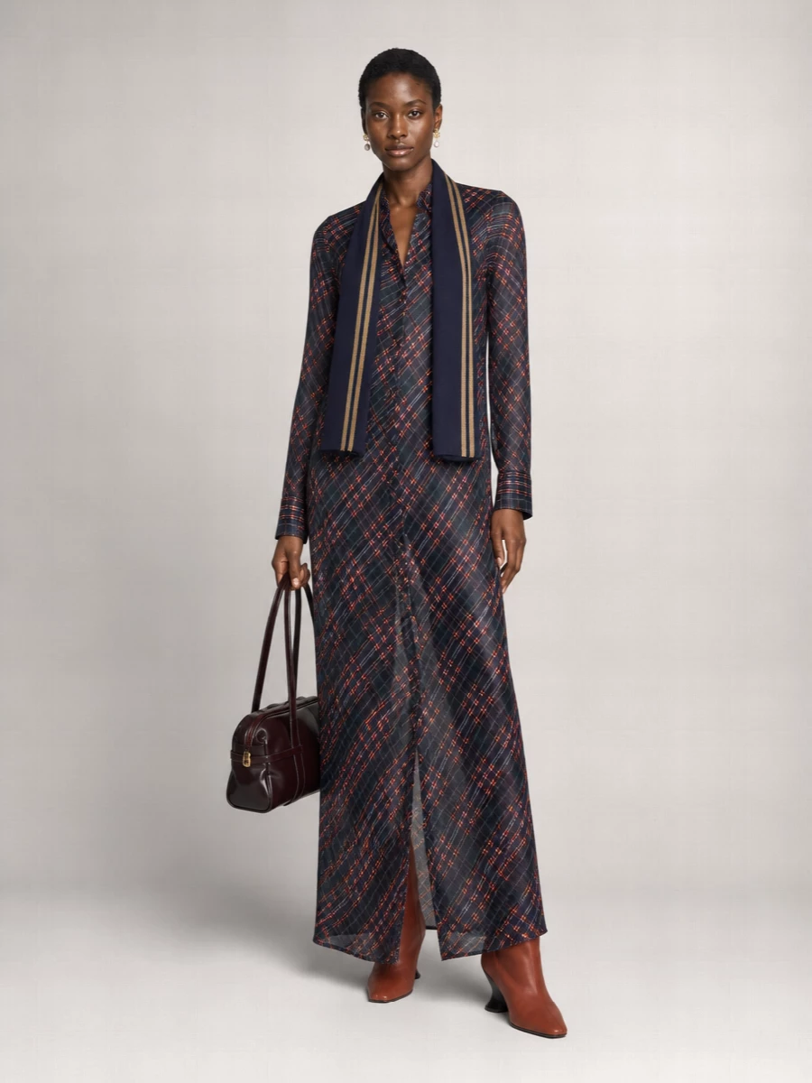 Dries Van Noten dalima checked silk maxi shirt dress