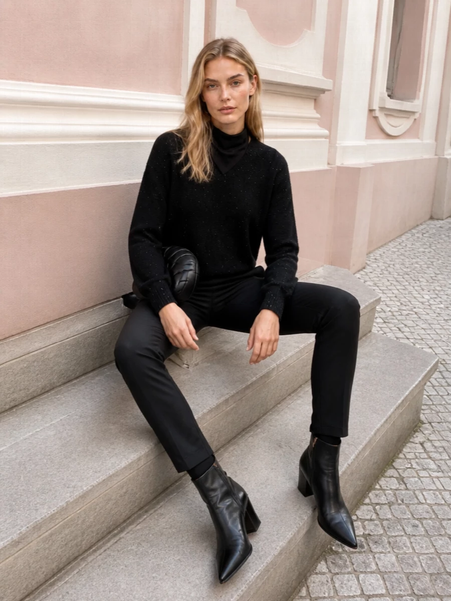 Brunello cucinelli sequin sweater black slim pants