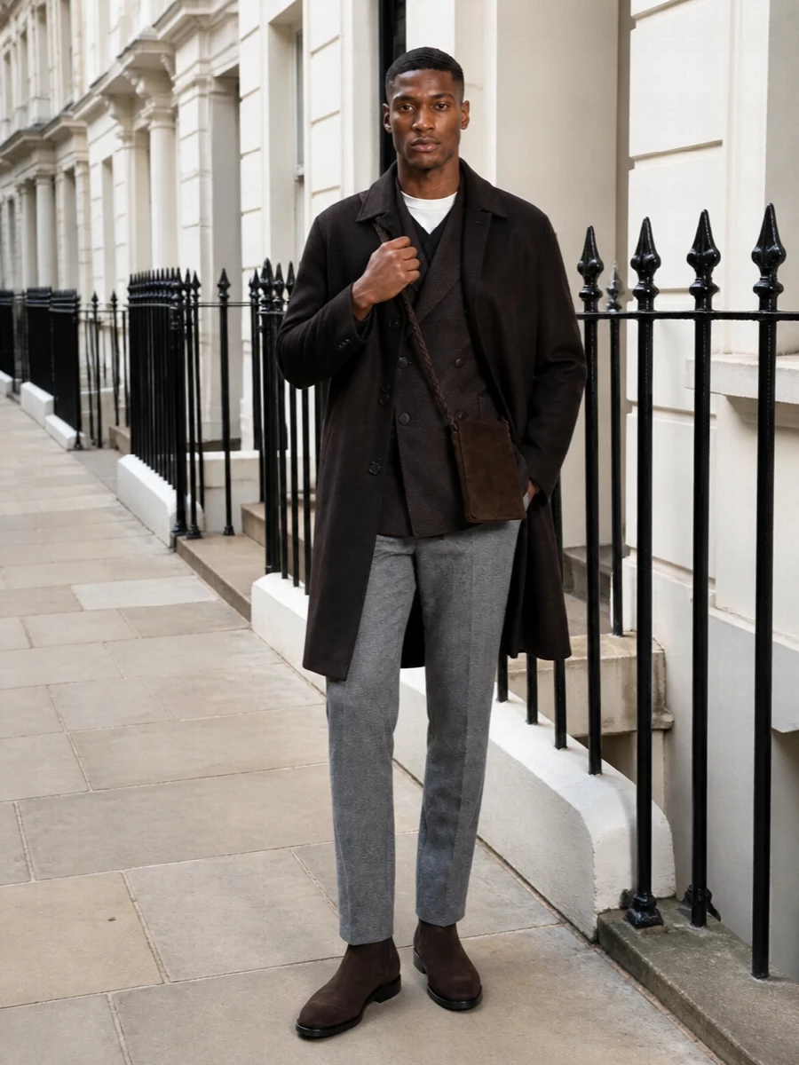 Tagliatore blazer brown coat chelsea boots