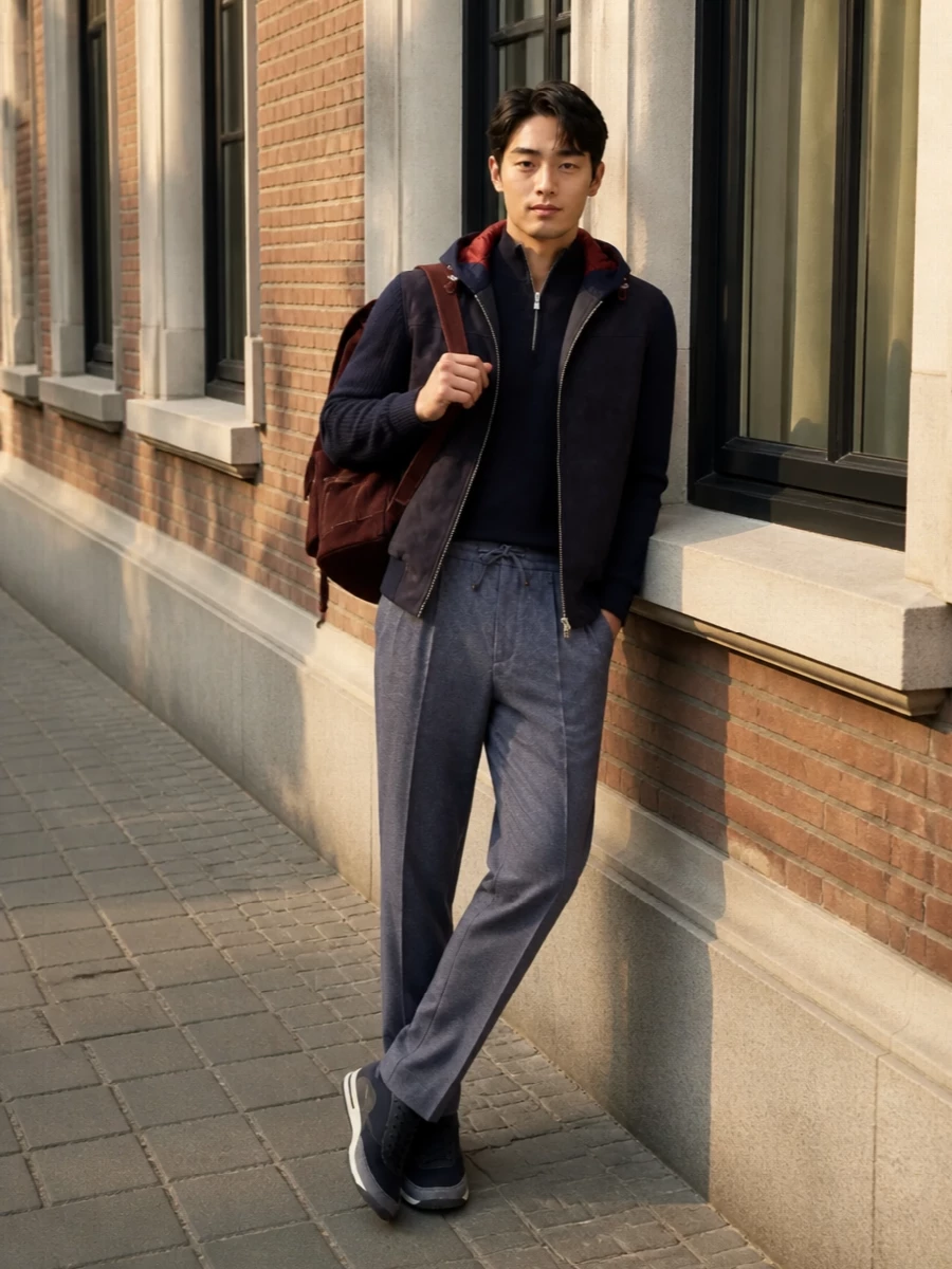 Brunello cucinelli mens navy bomber outfit