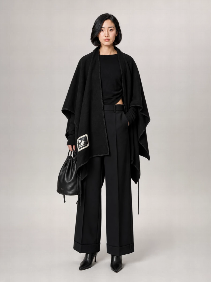 Ann Demeulemeester wool rectangular cape