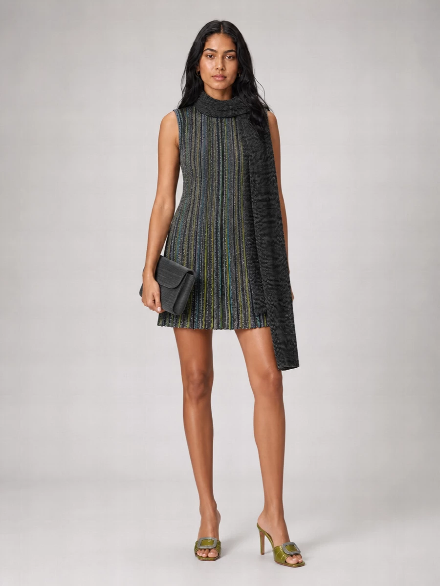 Missoni Striped Sleeveless Metallic Knit Mini Dress