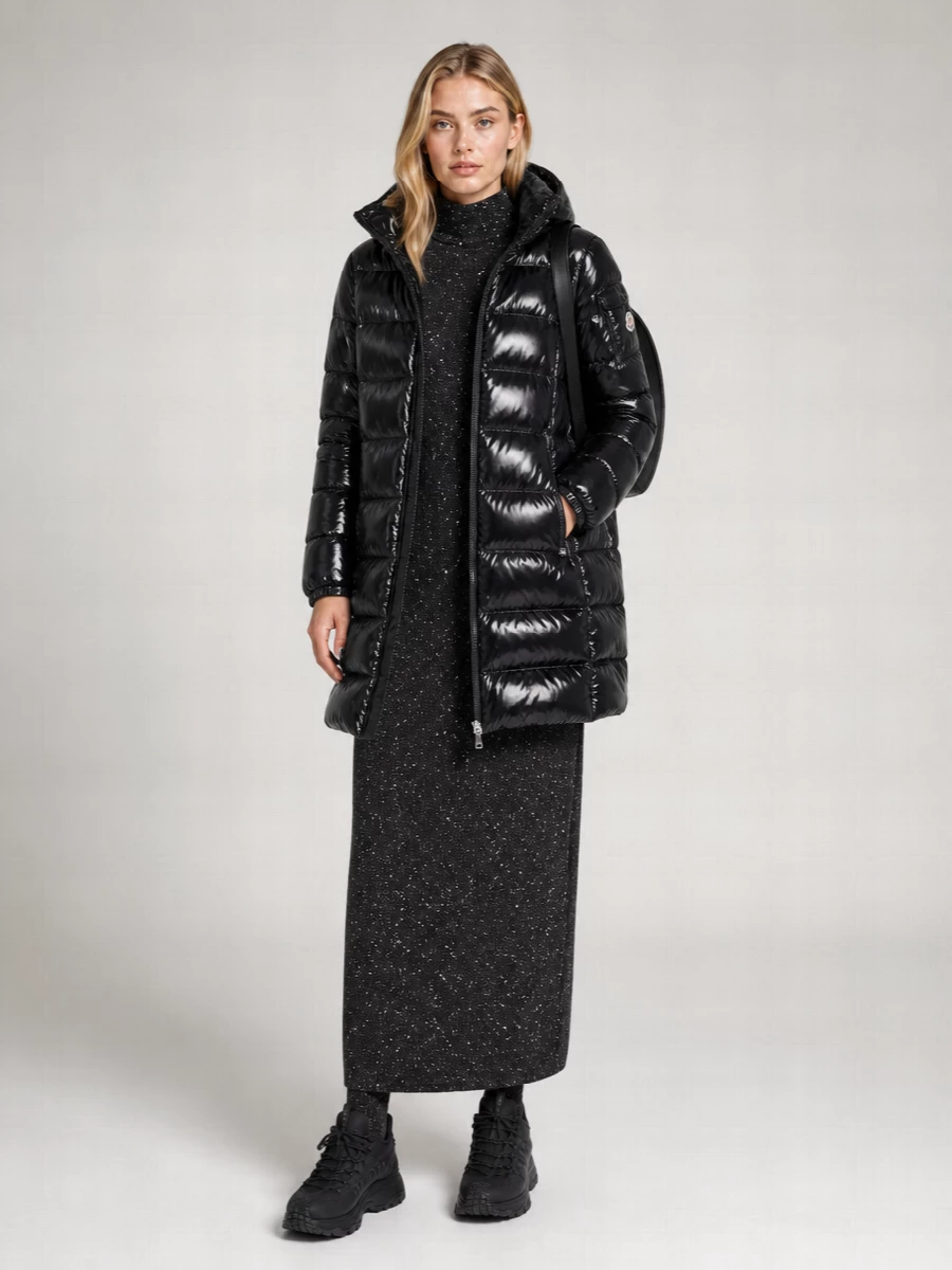 Moncler Down Hooded Mid-Length Puffer Jacket
