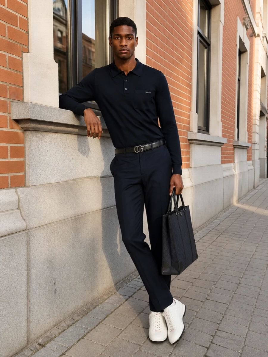 Gucci navy polo tailored trousers sneakers