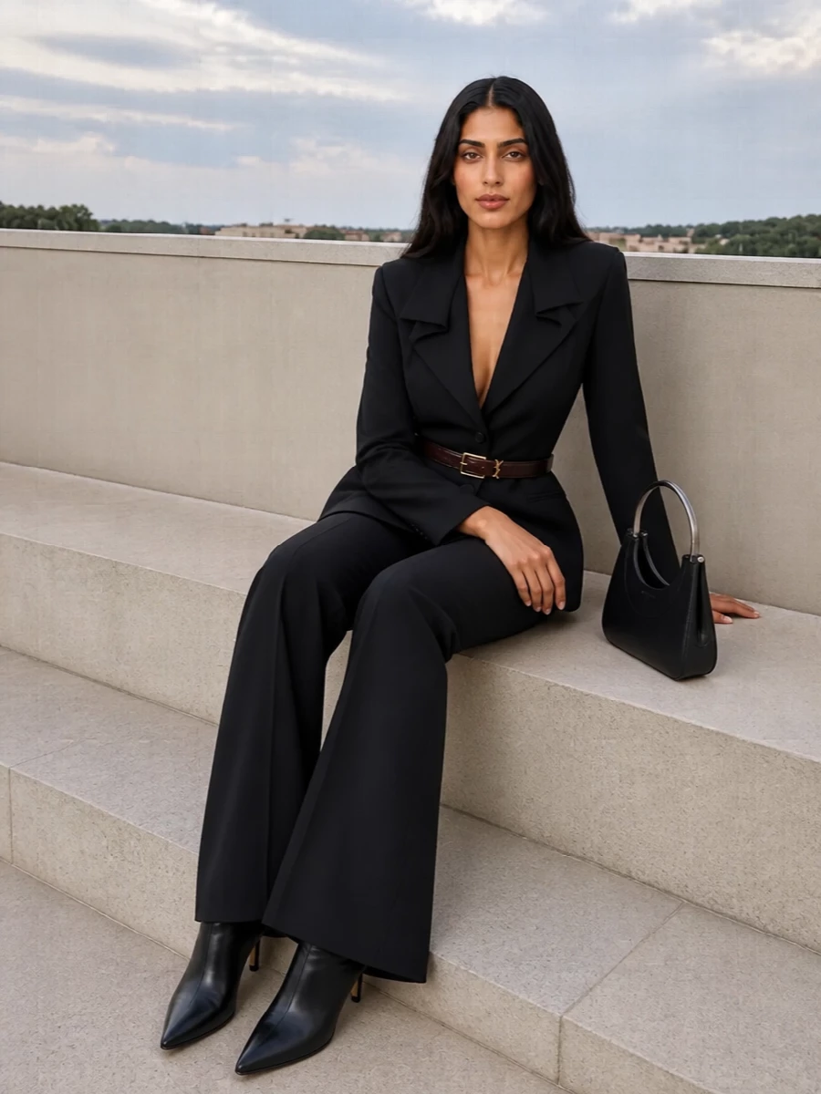 Alexander mcqueen black tailored blazer flared trouser