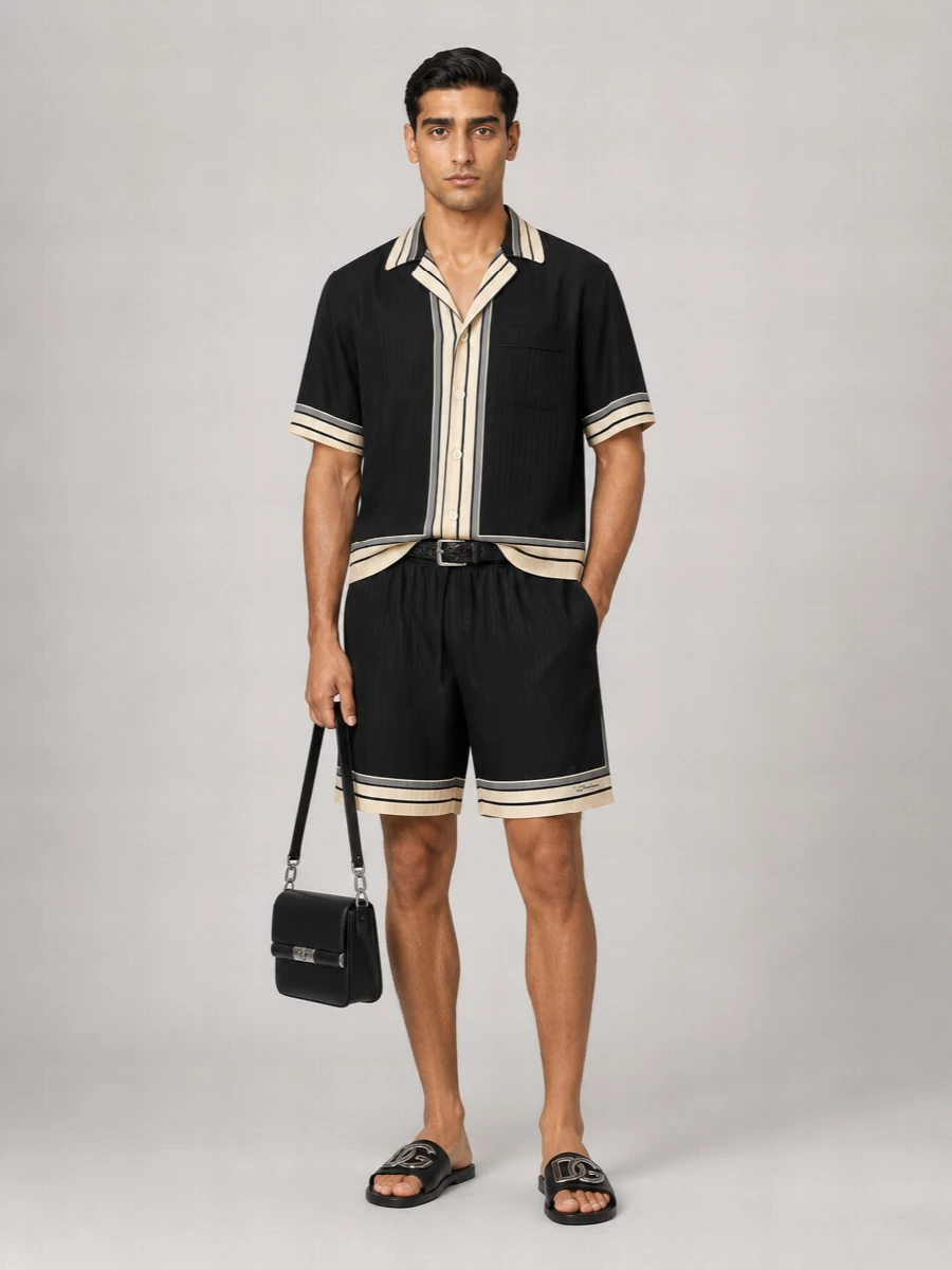 Dolce&Gabbana Silk Logo Stripe Short-Sleeve Shirt