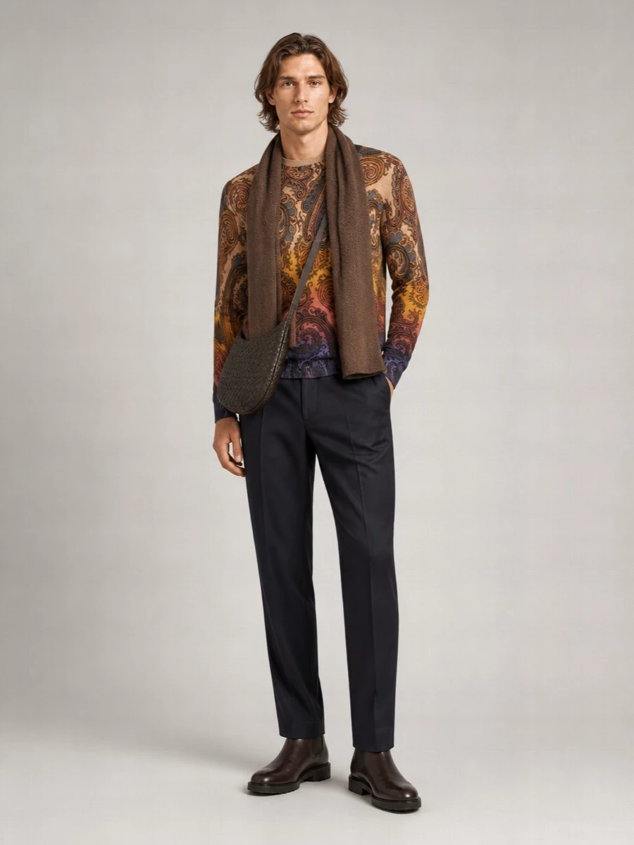 Etro Wool Paisley Degradé Crewneck Sweater