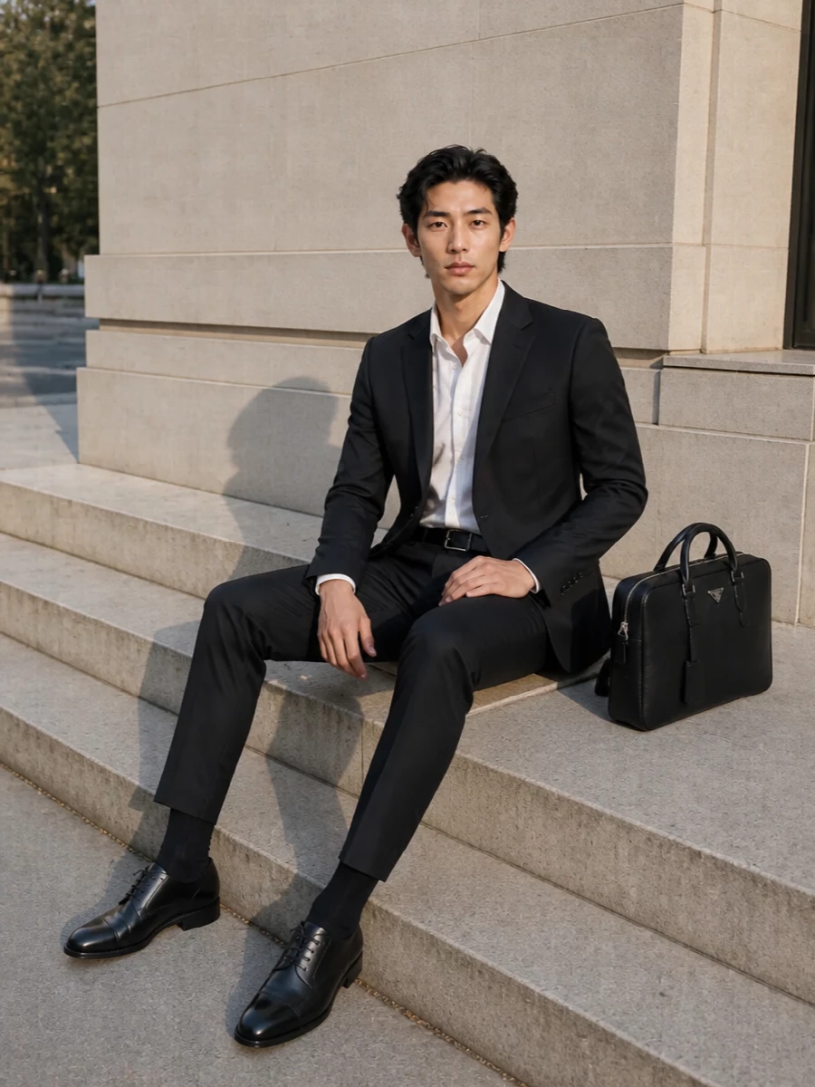 Prada lardini black suit john lobb oxfords