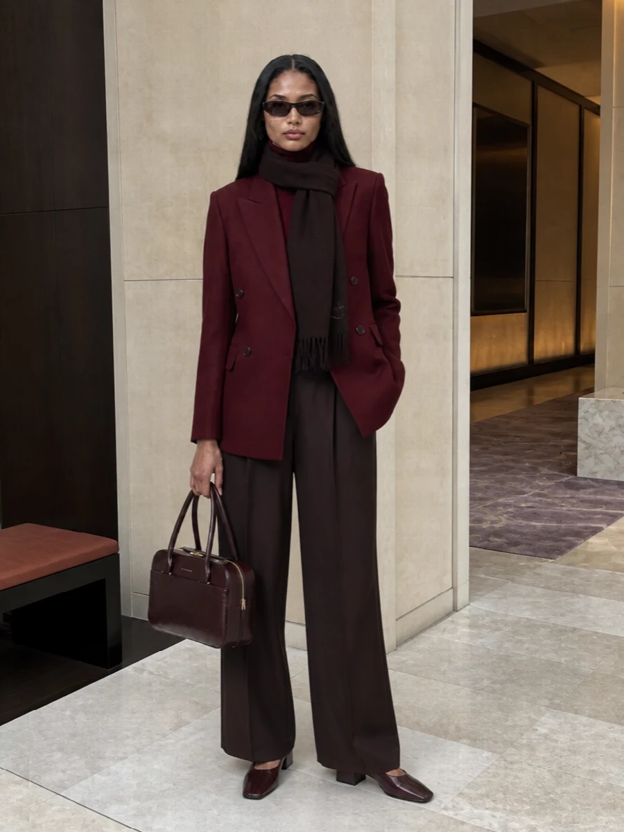Max mara burgundy blazer chocolate wide leg trousers