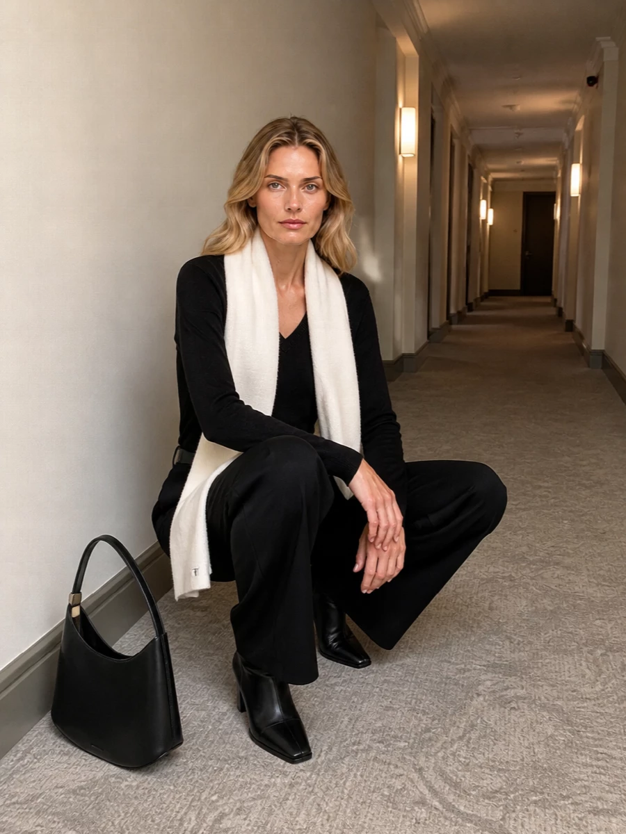 Jil sander black sweater wide leg trouser outfit