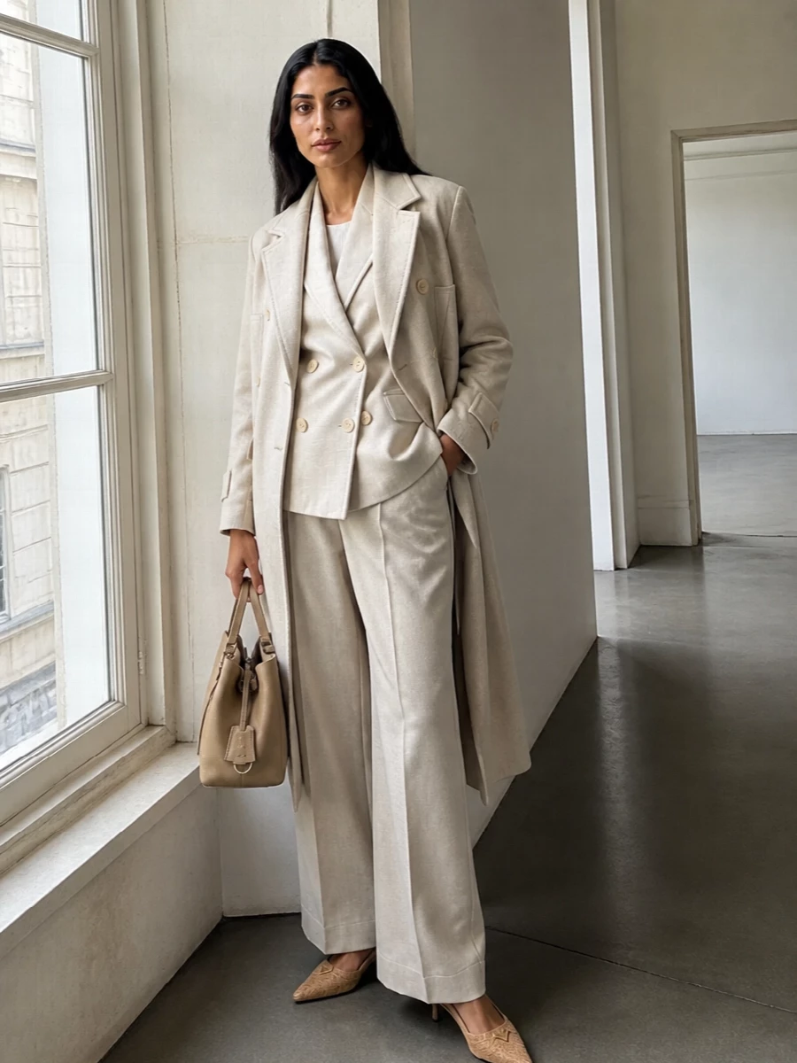 Max mara beige power suiting outfit women