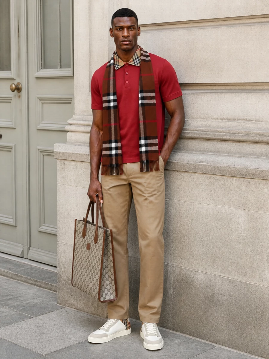 Burberry polo camel trousers leather sneakers