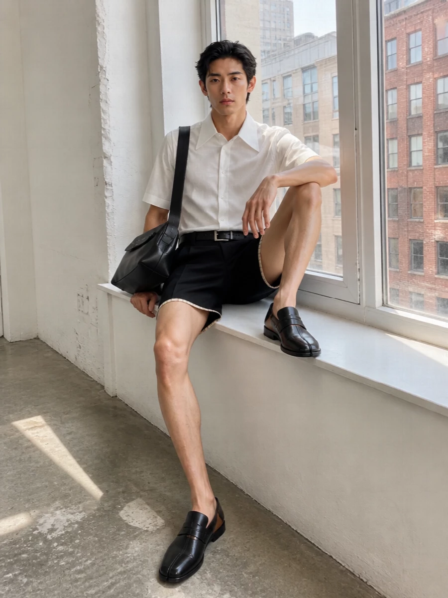 Maison margiela tailored black shorts outfit