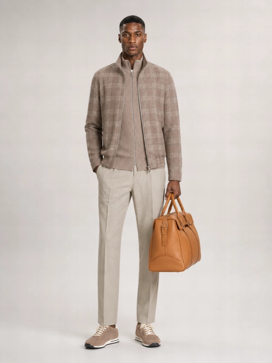 Brunello Cucinelli Wool Silk Linen Tartan Zip Jacket
