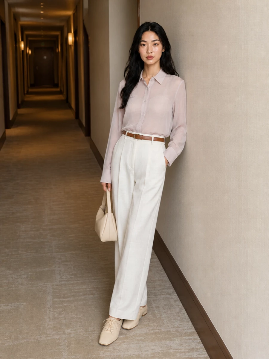 Frankie shop sheer shirt tailored ivory trousers