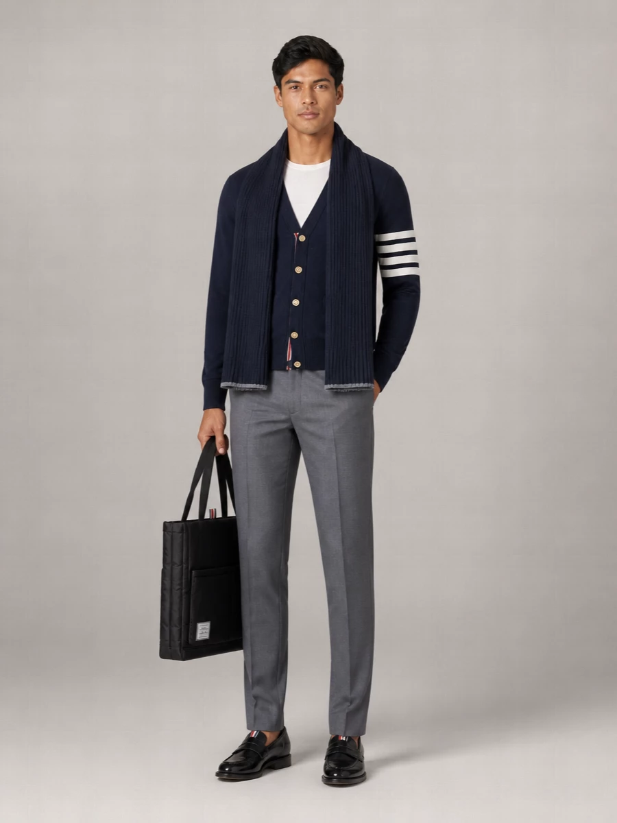 Thom Browne Cotton 4-Bar V-Neck Cardigan