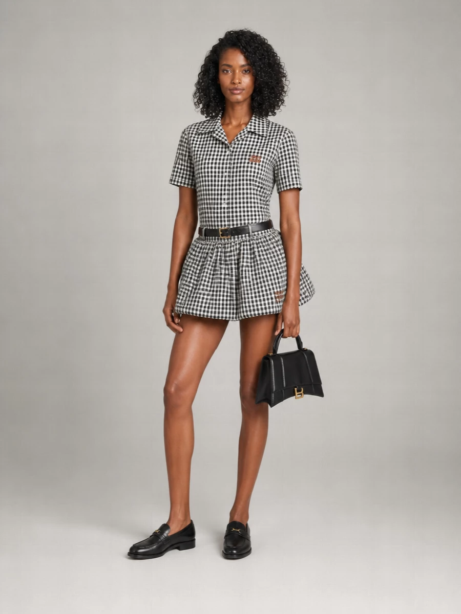 Miu Miu Cotton Checked Mini Skirt