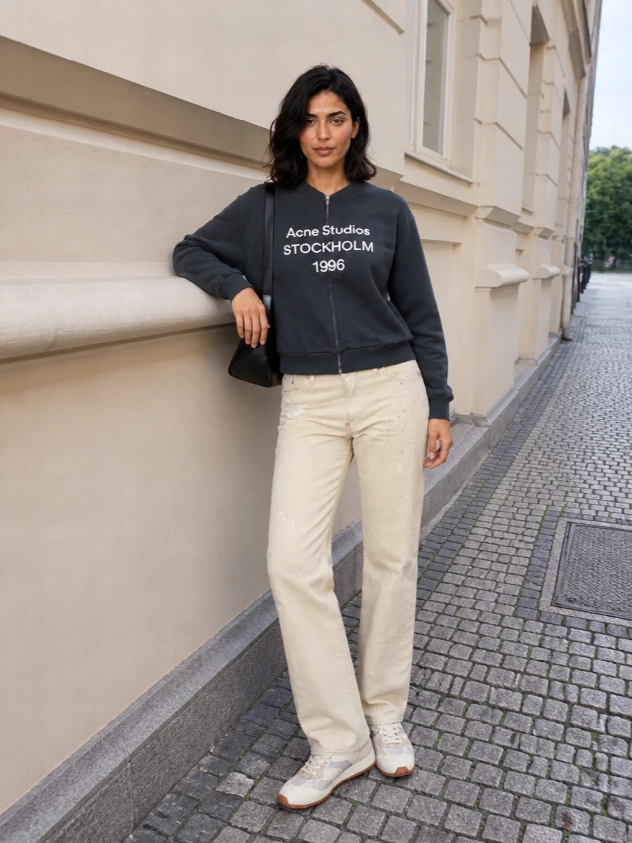 Acne studios sweatshirt cream jeans sneakers