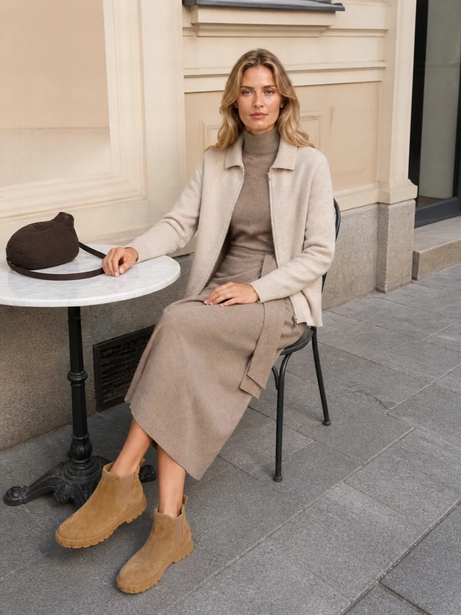 Lisa yang jacket max mara knit dress outfit
