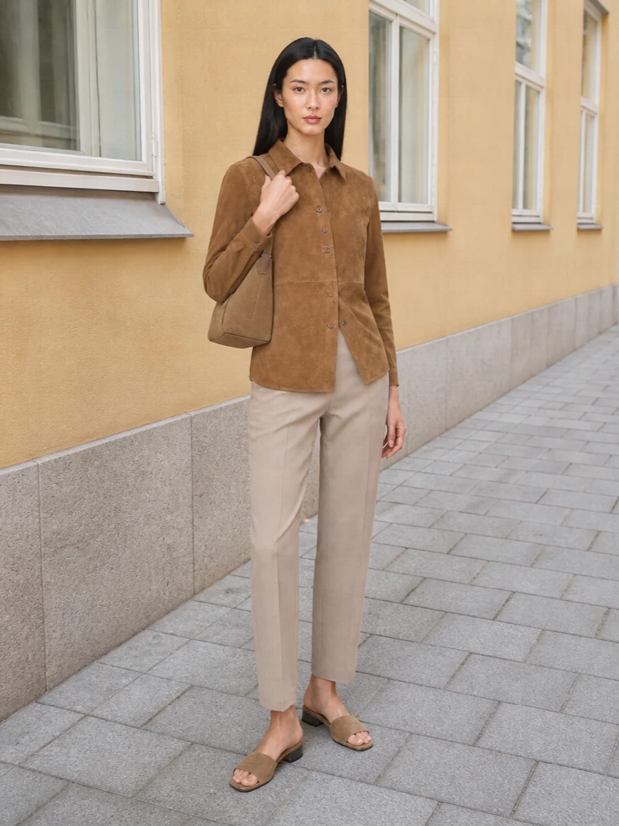 Semicouture suede shirt beige tailored trousers