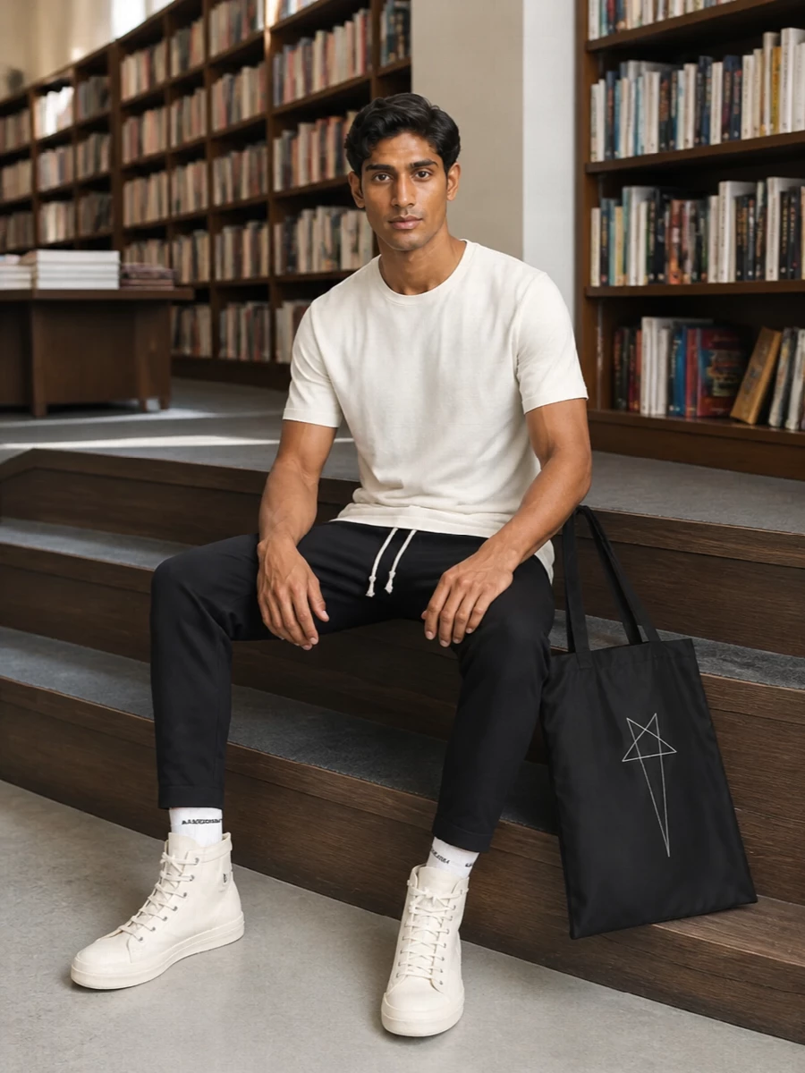 A longline ivory tee drops cleanly over black Rick Owens drawstring trousers, creating a vertical, street-leaning silhouette that still feels pared back. Cream DRKSHDW high-tops and a flat black tote keep the palette quiet and graphic, letting the proportions do the talking. It is an easy uniform for warm days when you want relaxed volume with clear intent.