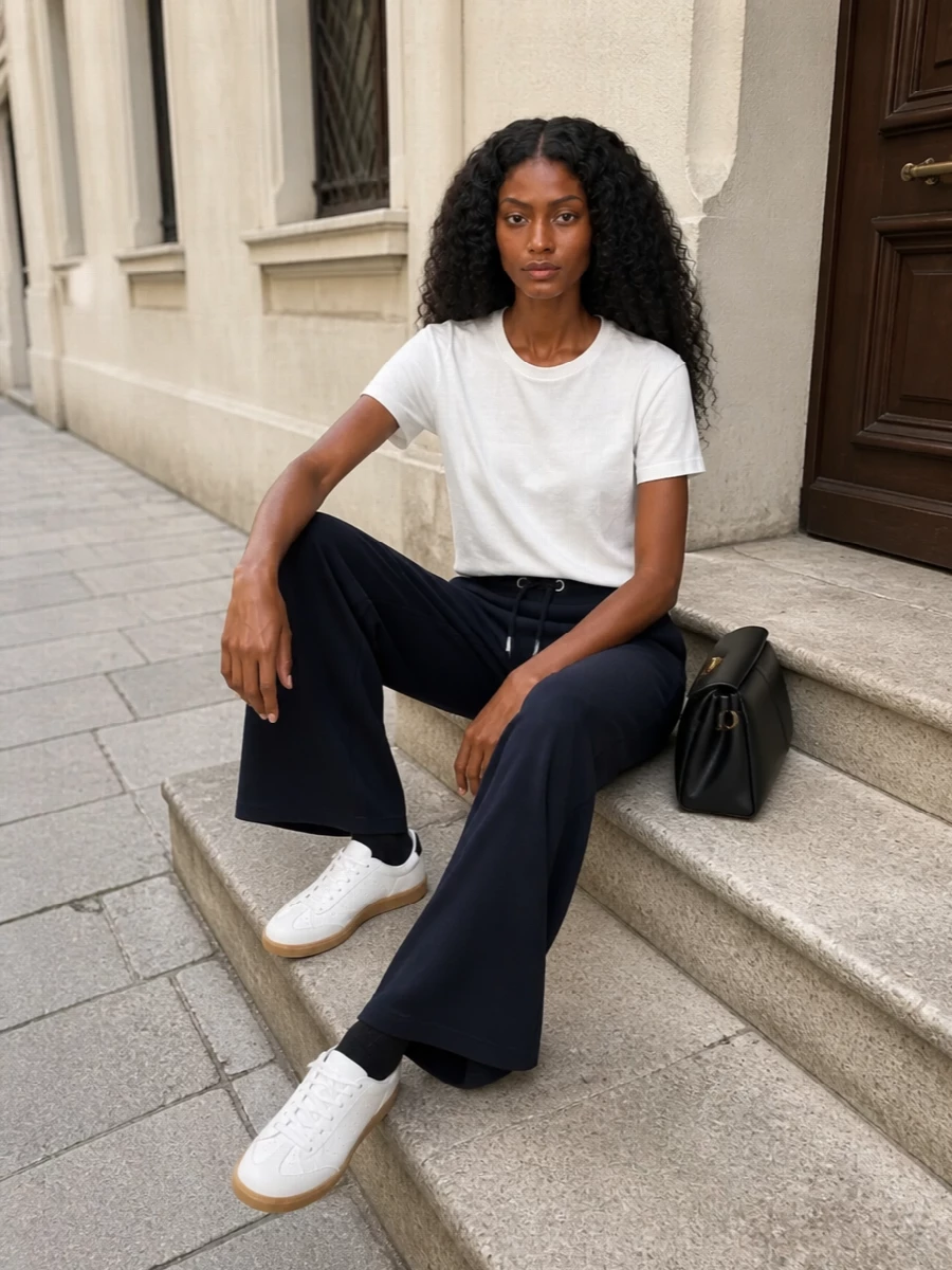 Ami paris wide leg pants white tee outfit