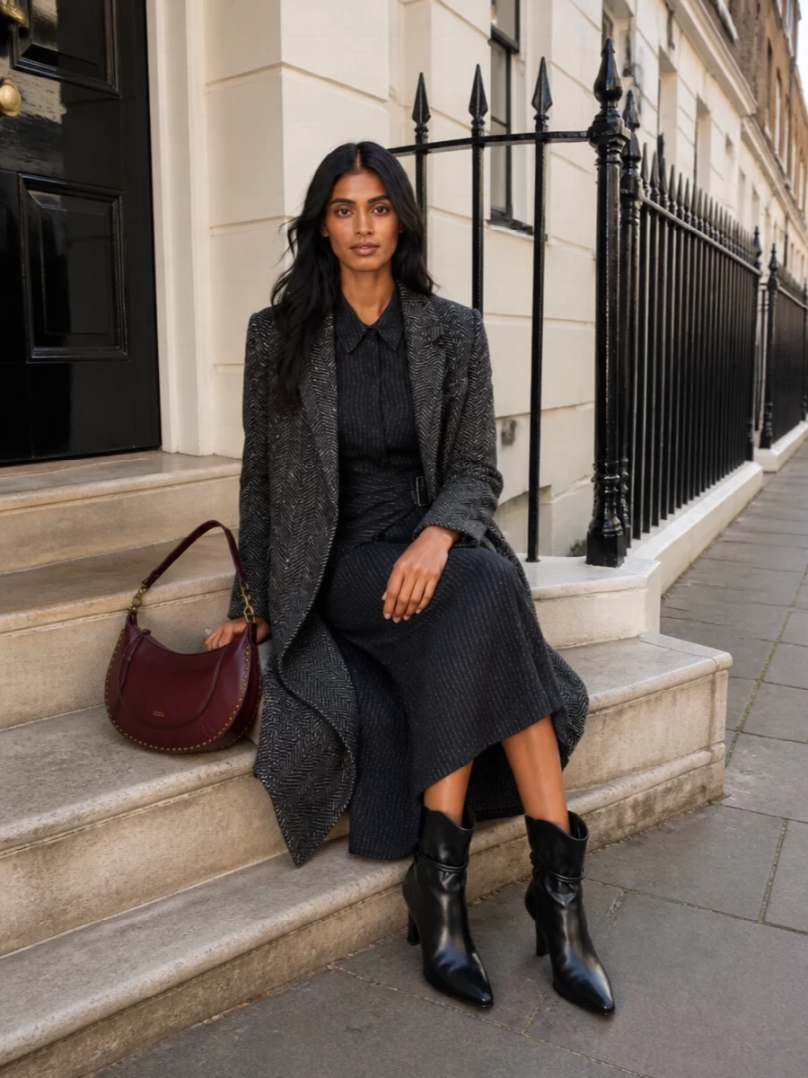 Isabel marant pinstripe dress long coat outfit