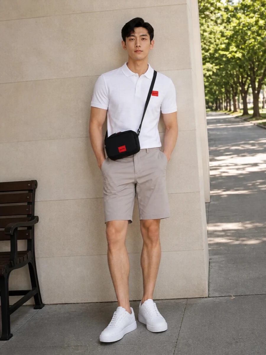 Hugo polo taupe ralph lauren shorts outfit
