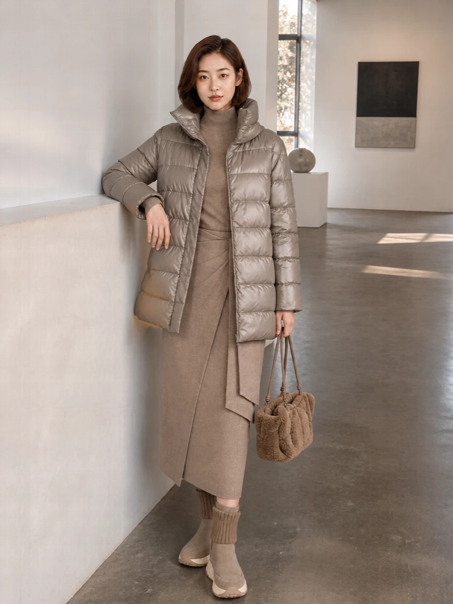 Herno taupe puffer max mara knit midi outfit