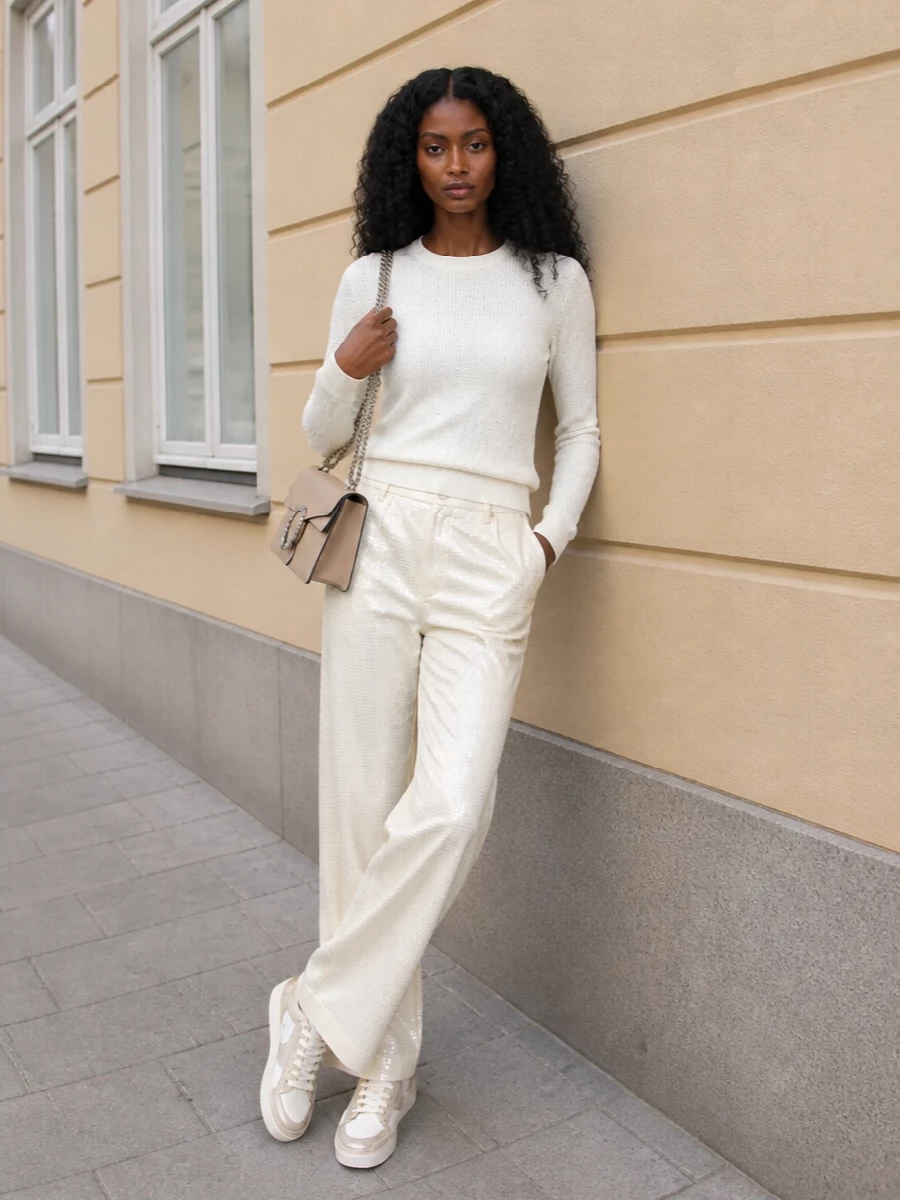 Golden goose sequin trousers gucci beige shoulder bag