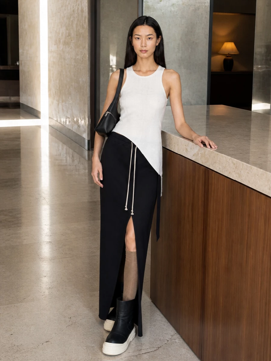 Rick owens drkshdw maxi skirt racer tank outfit