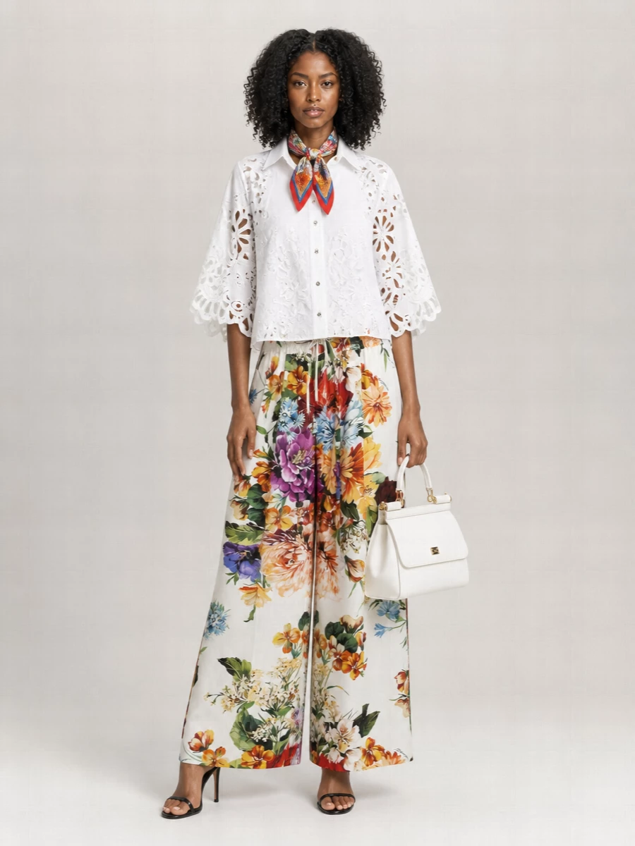 Dolce&Gabbana Flower Bouquet Print Poplin Trousers
