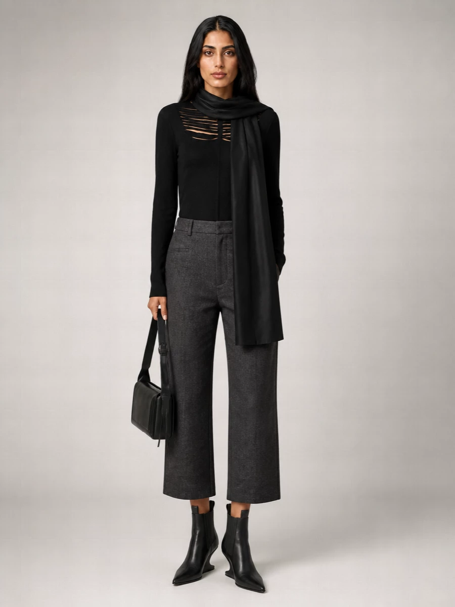 R13 Linen Virgin Wool Pleated Cropped Trousers