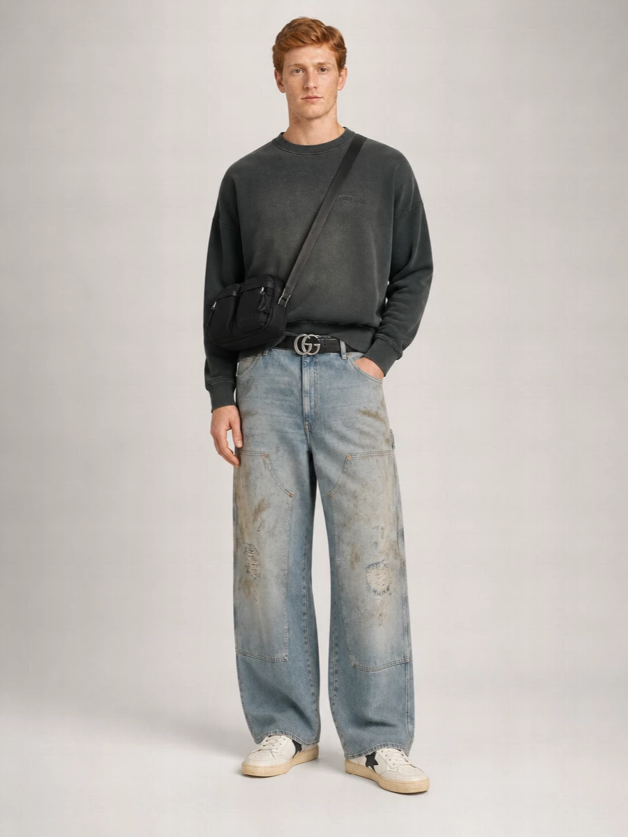 Golden Goose Denim Distressed Wide-Leg Jeans