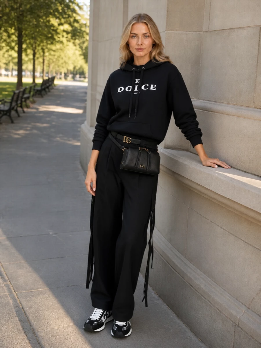 Dolce gabbana black hoodie cargo pants outfit
