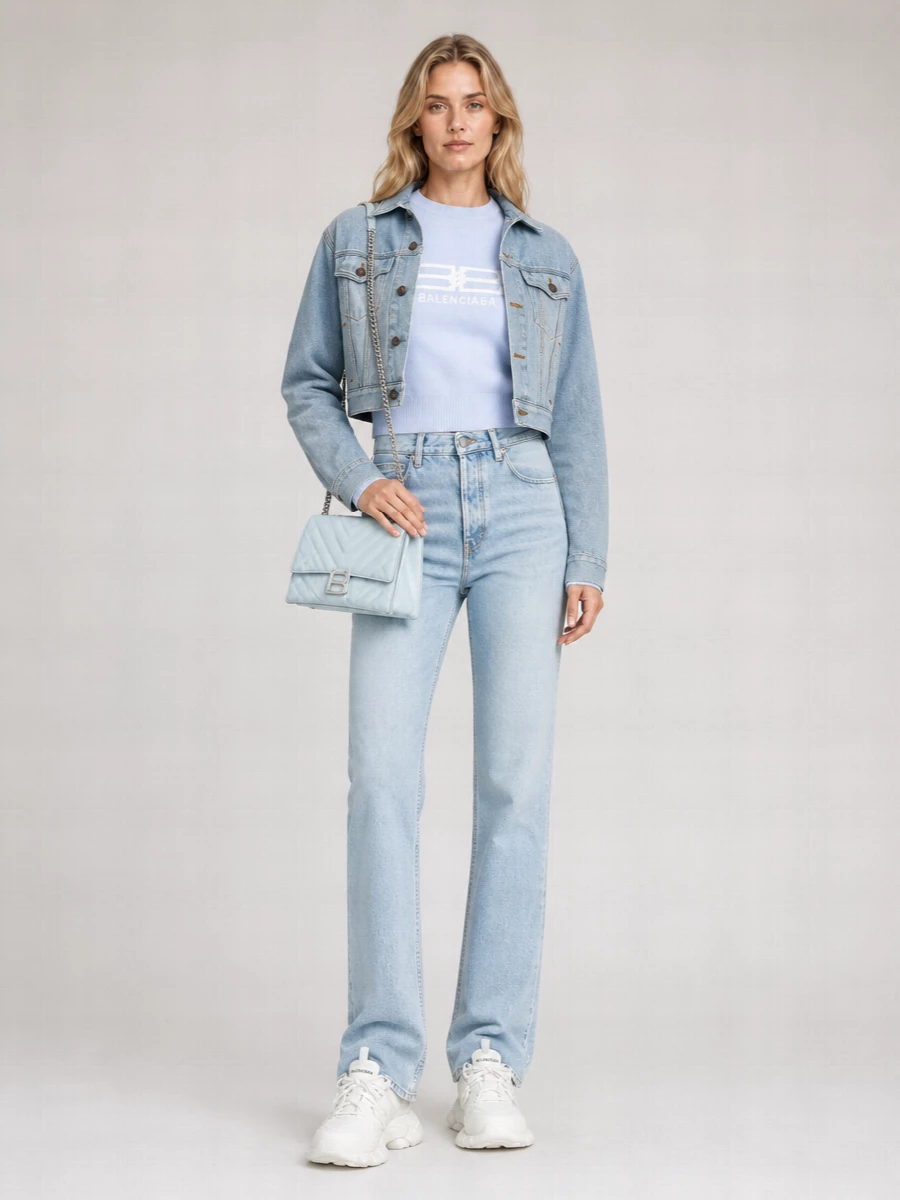 Balenciaga Denim Cropped Double Layer Jacket