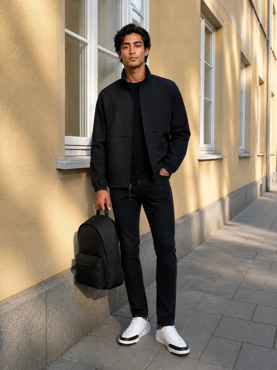 Saint laurent black windbreaker jeans sneakers