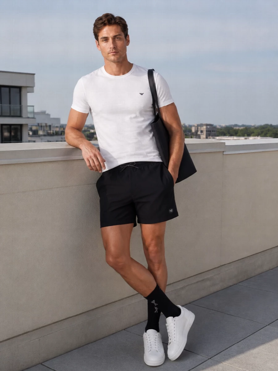 Emporio armani deck shorts white tee sneakers