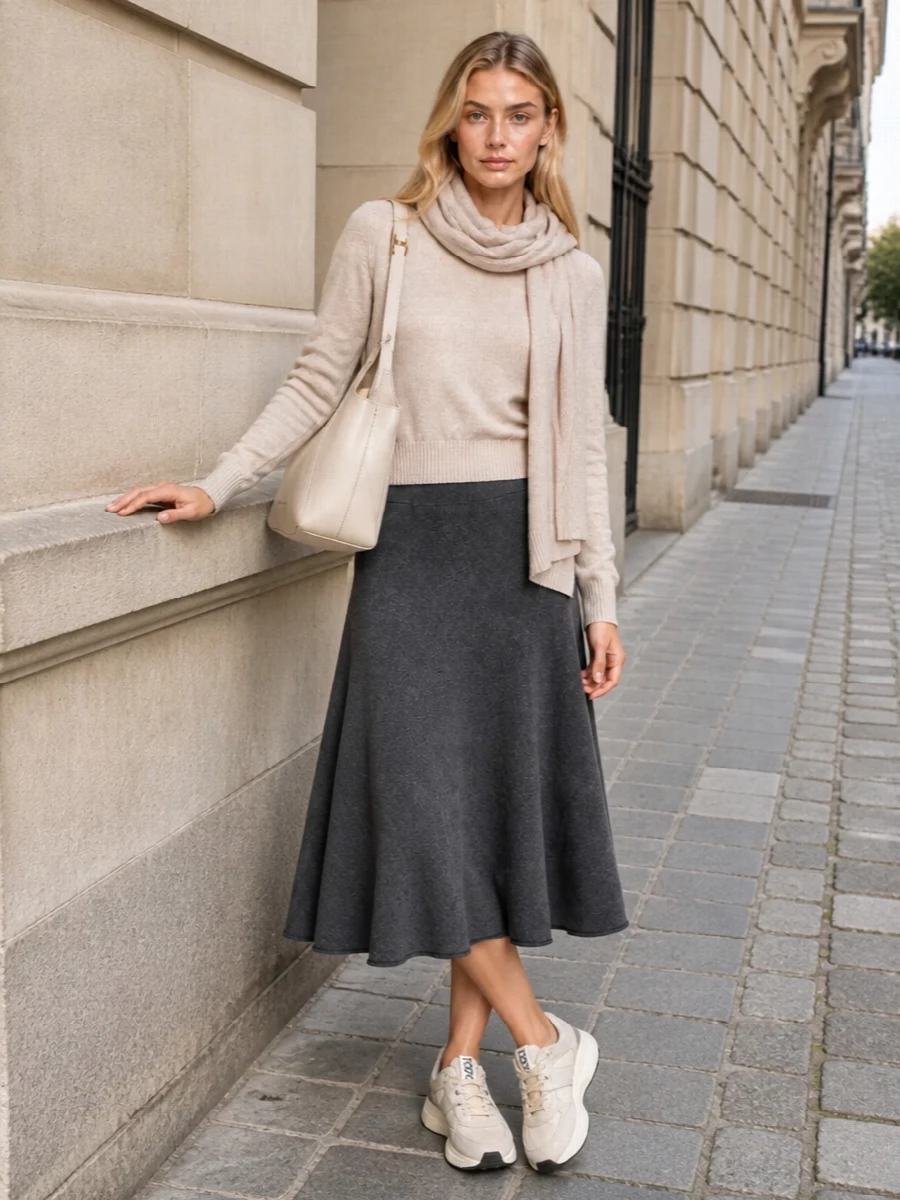 Extreme cashmere sweater charcoal knit midi skirt