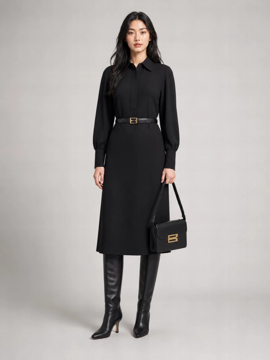 Victoria Beckham Long Sleeve Polo Collar Midi Dress