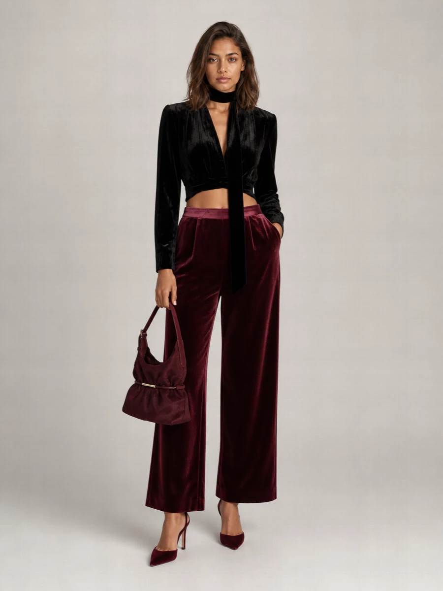 Forte Forte two-tone crushed-velvet v-neck long-sleeve flared long dress