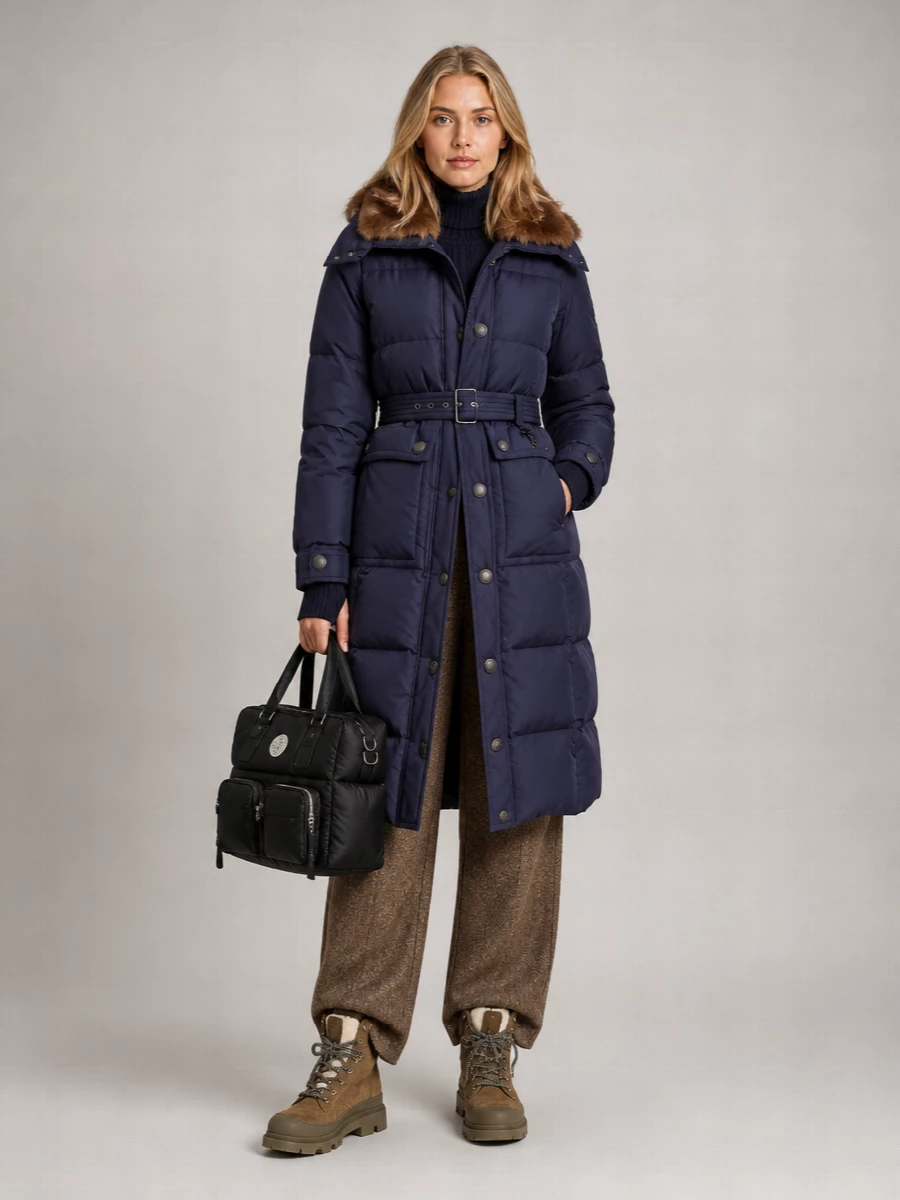 Moncler Grenoble down shearling long puffer jacket