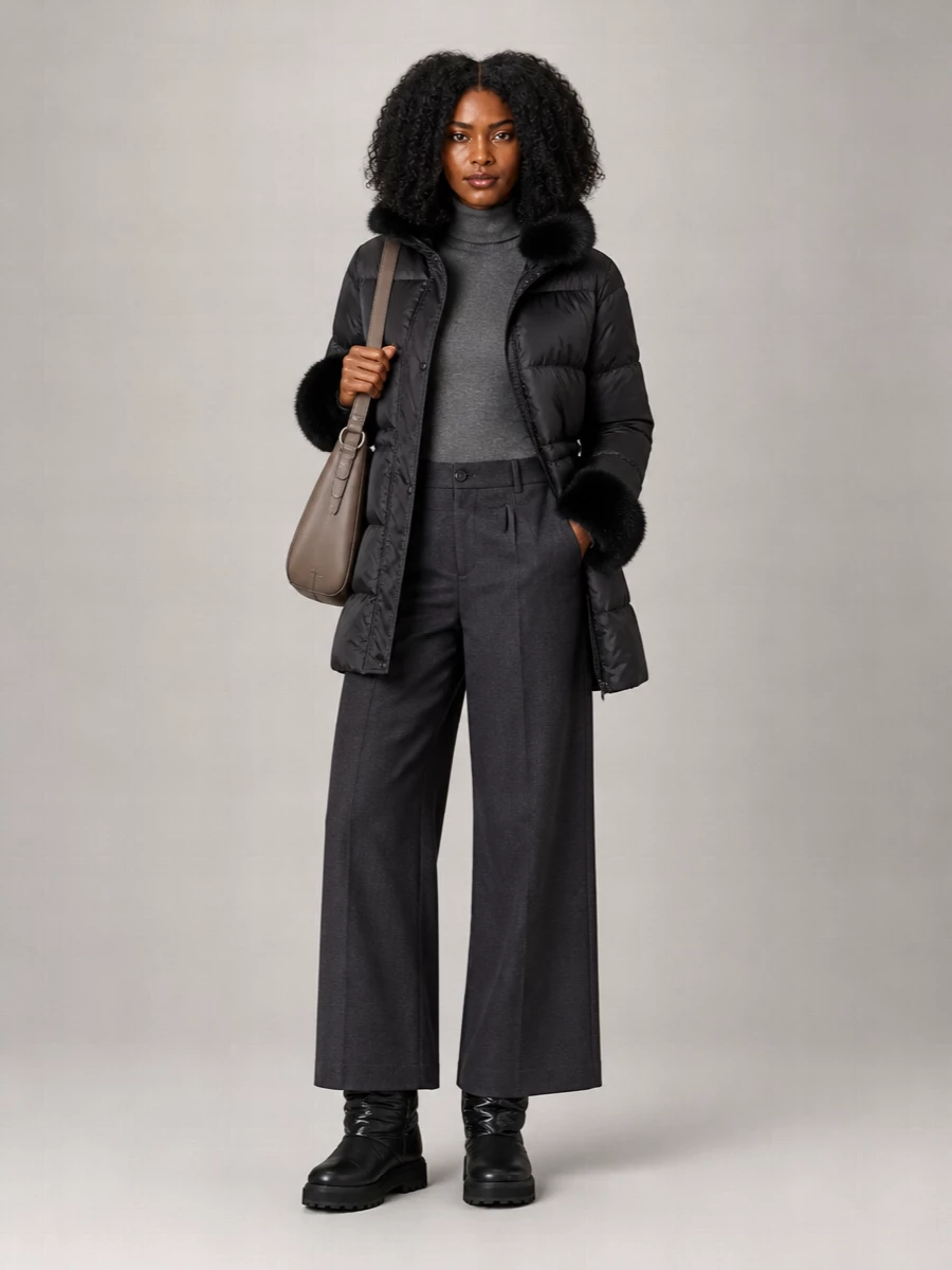 Yves Salomon Fox Fur Trim Puffer Parka Coat