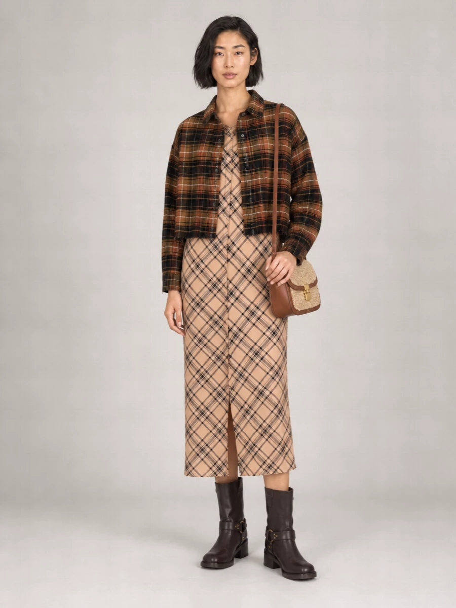 R13 Cotton Tartan Cropped Shirt