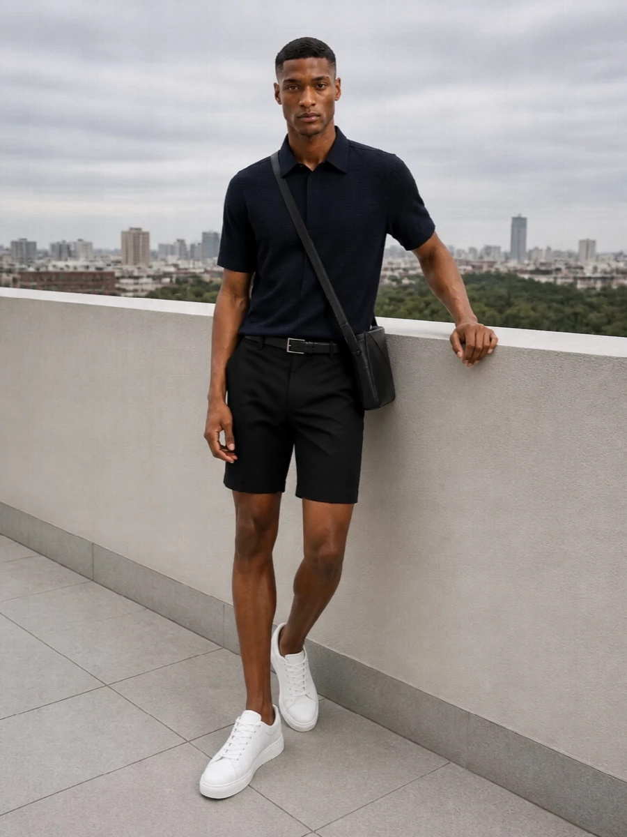 Emporio armani black shorts navy shirt white sneakers