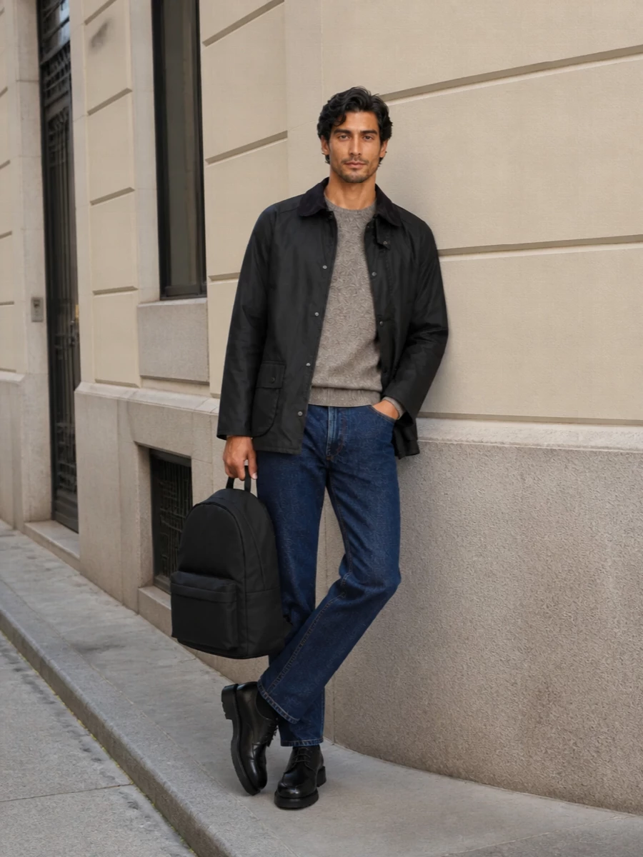 Barbour jacket apc jeans paraboot derby outfit