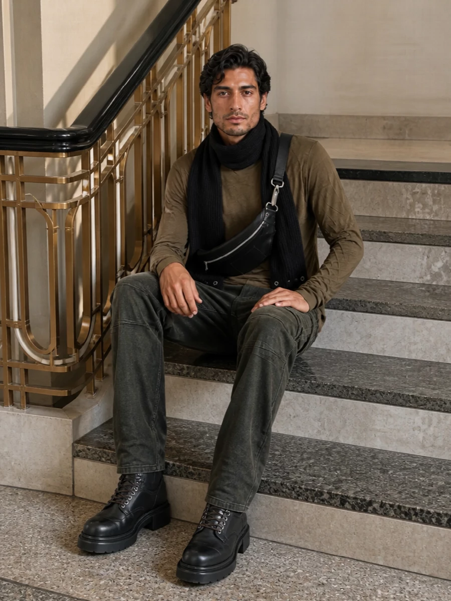 Rick owens cargo pants combat boots outfit