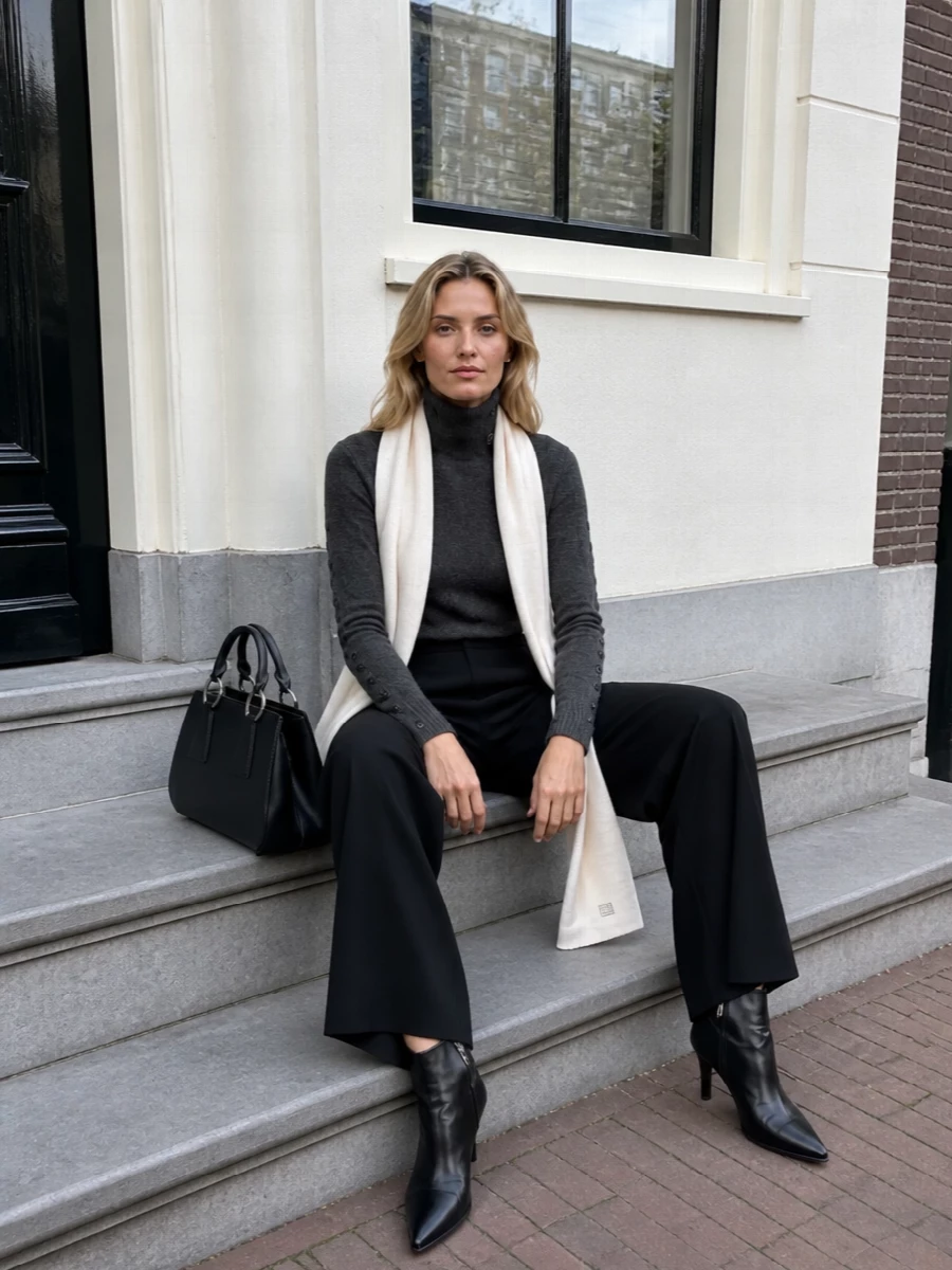 Isabel marant charcoal turtleneck black wide leg pants
