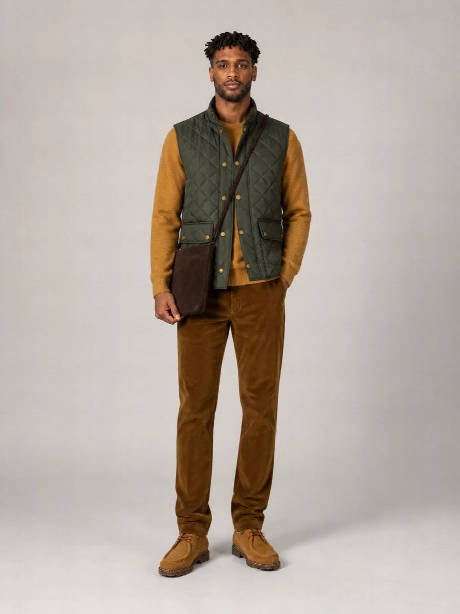 Barbour "Lowerdale" Quilted Vest Jacket With High Collar