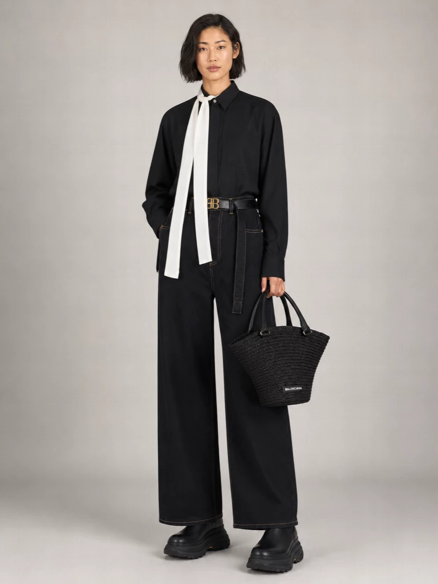 Balenciaga Beach Mini Straw Shoulder Bag